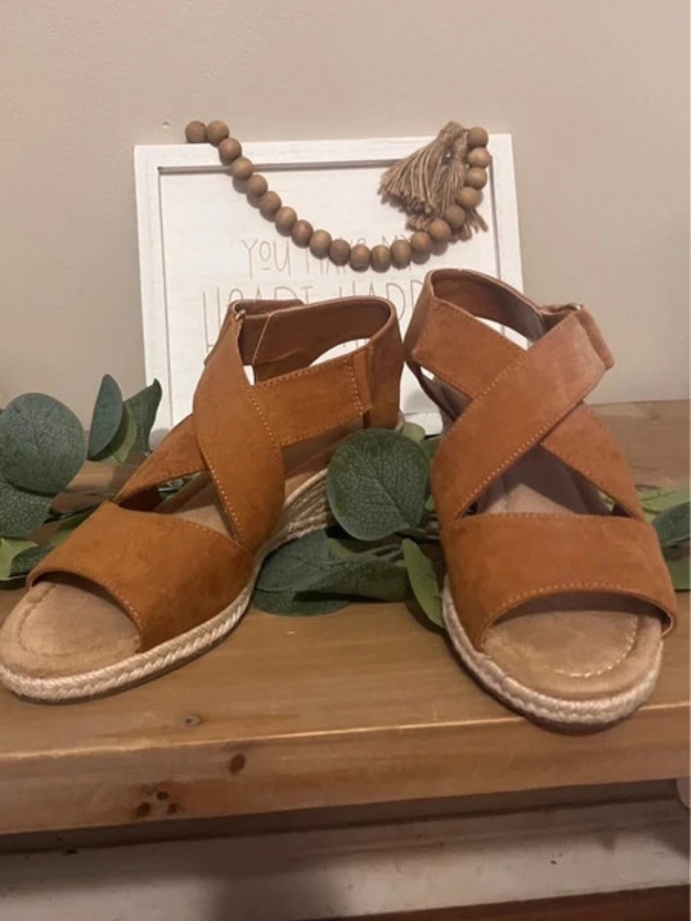 St. John's Bay Brown Cross-Strap Espadrille Wedge Sandals